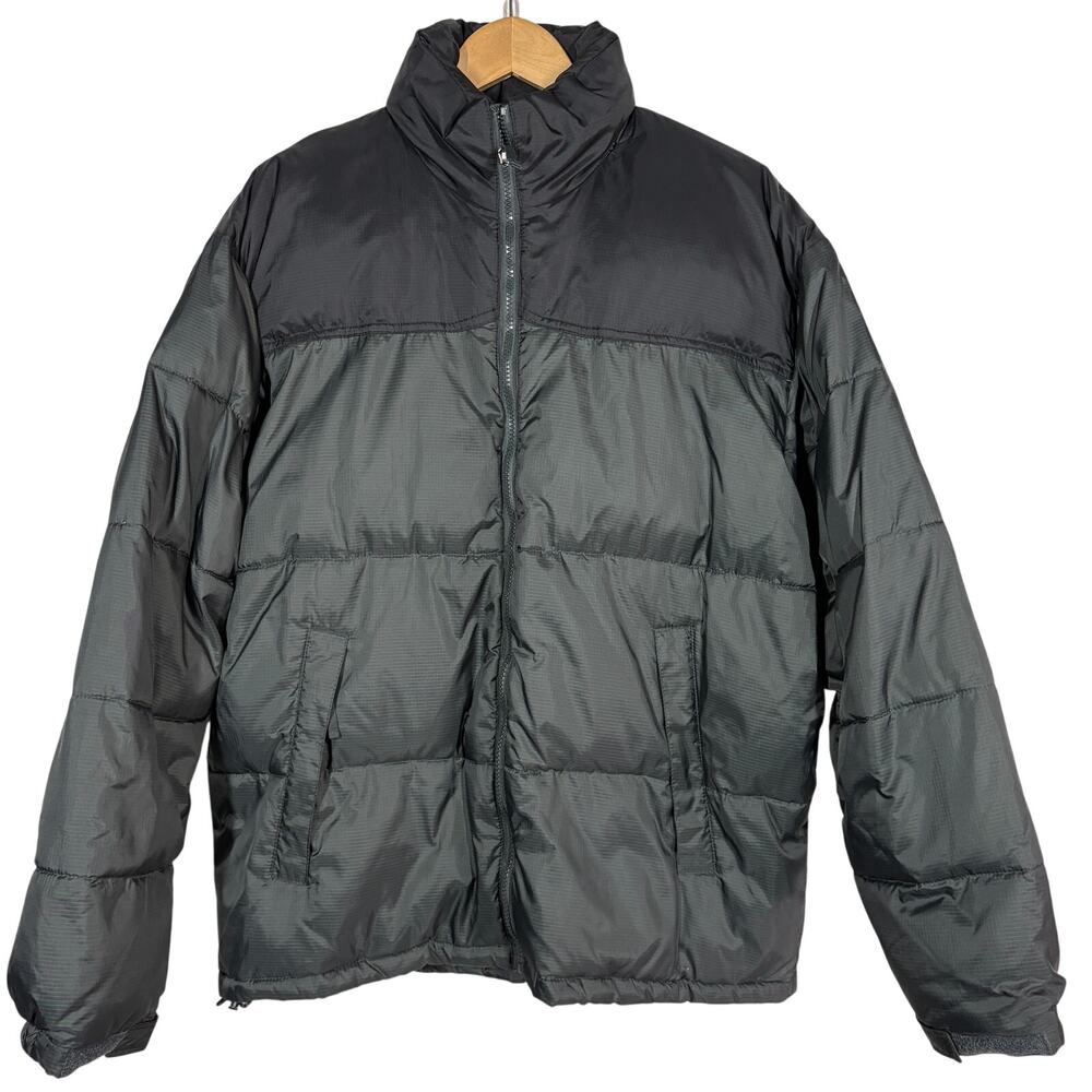 Double Down Quilted Puffer Jacket Casual Ski Winter Coat Mock Neck Black - L